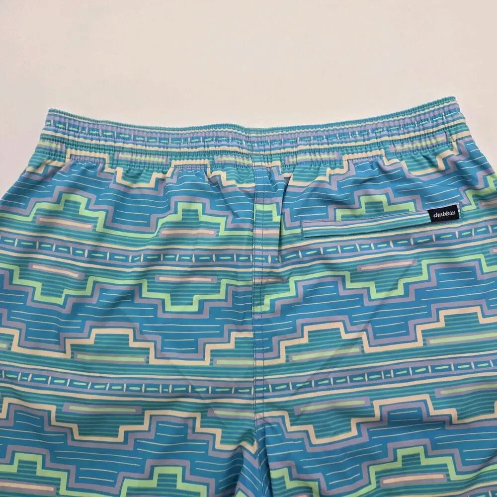 Chubbies Swim Trunks Mens Large 5.5 Inch Blue Aztec Shorts Boxer Liner